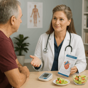 Doctor discussing high cholesterol management strategies with a patient at Priority Health Group in Las Vegas.