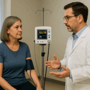 Doctor checking a patient’s blood pressure as part of hypertension management care at Priority Health Group in Las Vegas.